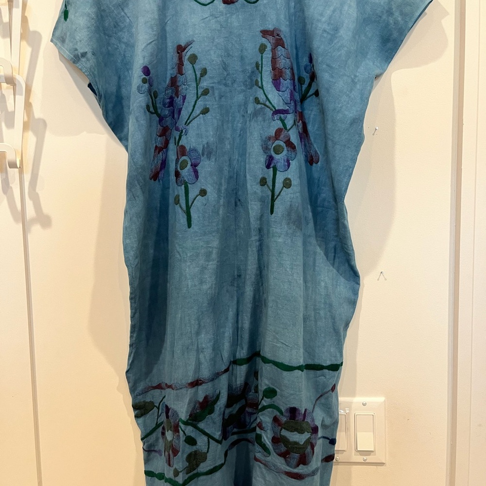 Blue Floral Embroidered Women’s Caftan Dress